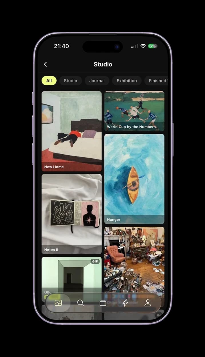 Studio feed of works from emerging artists